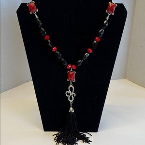 Chicos Red and Black Beaded Necklace